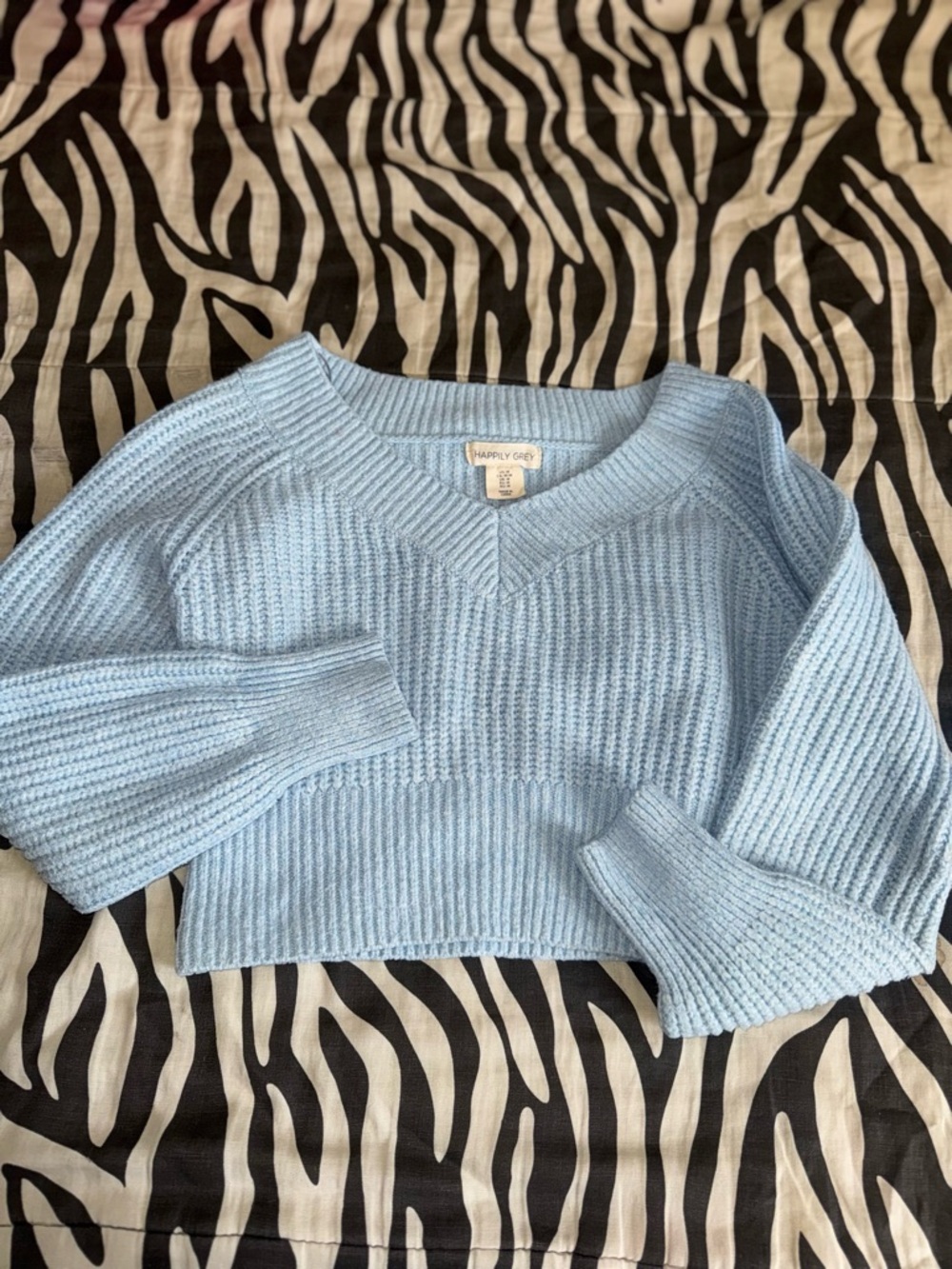 Happily Grey Women's Baby Blue Cropped V-Neck Sweater